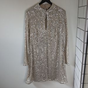 City Chic Neutral Gold Sequin Formal Event Holiday New Years Shift Tunic Dress